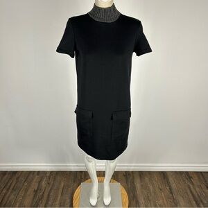 ❤️ NWT Zara Trafaluc Mini Shift Dress Women’s Black Pockets Buttons Mock Neck S